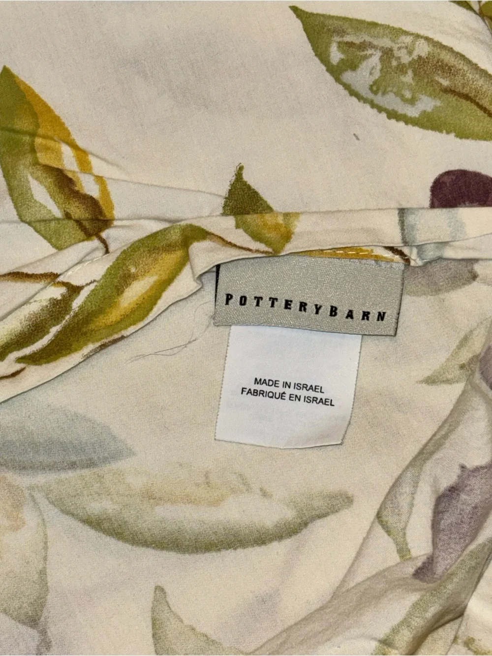 POTTERY BARN ORGANIC COTTON KING DUVET + 2  PILLOW SHAMS  OLIVE BRANCH PRINT